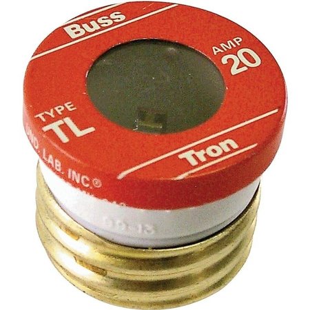 EATON BUSSMANN Plug Fuse, TL Series, Time-Delay, 20A, 125V AC, Indicating, 10kA at 125V AC BP/TL-20